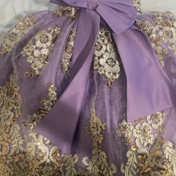 Elegant Purple and Gold Kids Dress